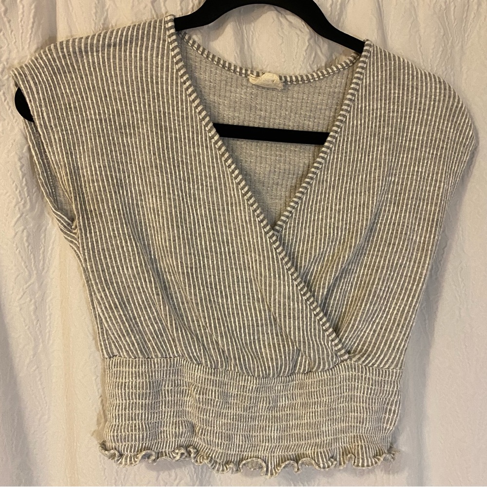 Caution to the Wind gray and white striped top